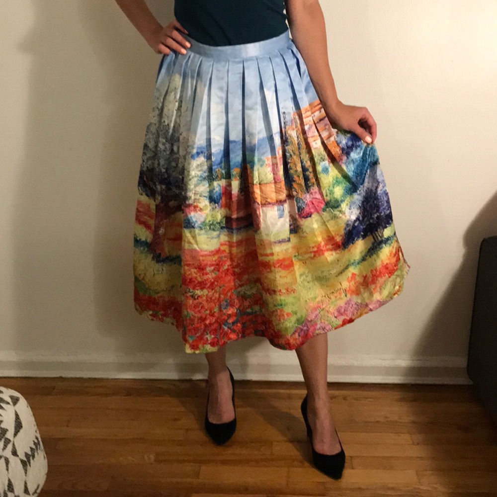 Turn Back Time Scenic Print Midi Skirt